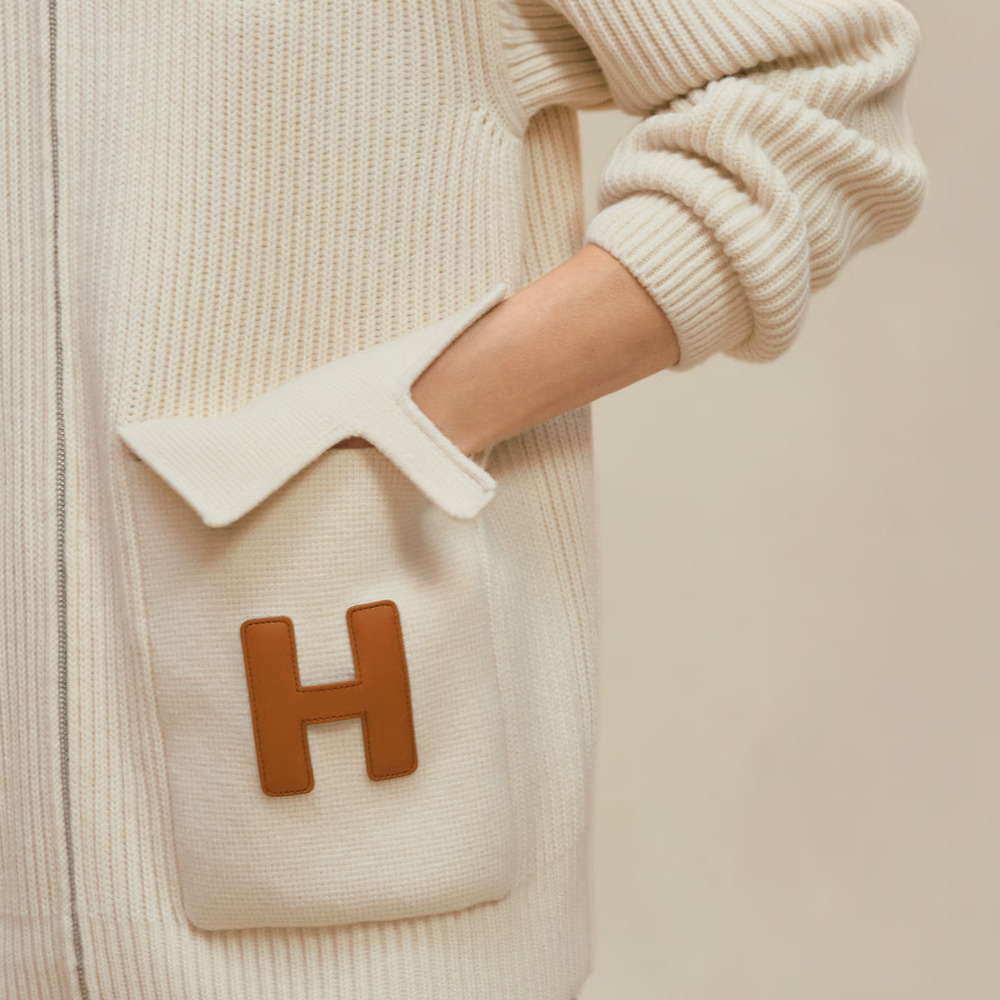 Hermes H Pocket Logo Blanc Zip Up Zipper Cardigan Sweater Wool Knit Jacket 38 - Picture 9 of 16